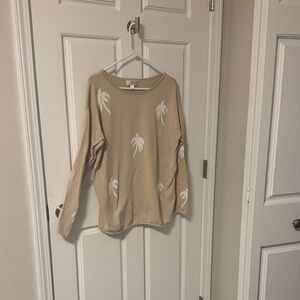 Bellebeach Beige Palm Print Women's Sweater
